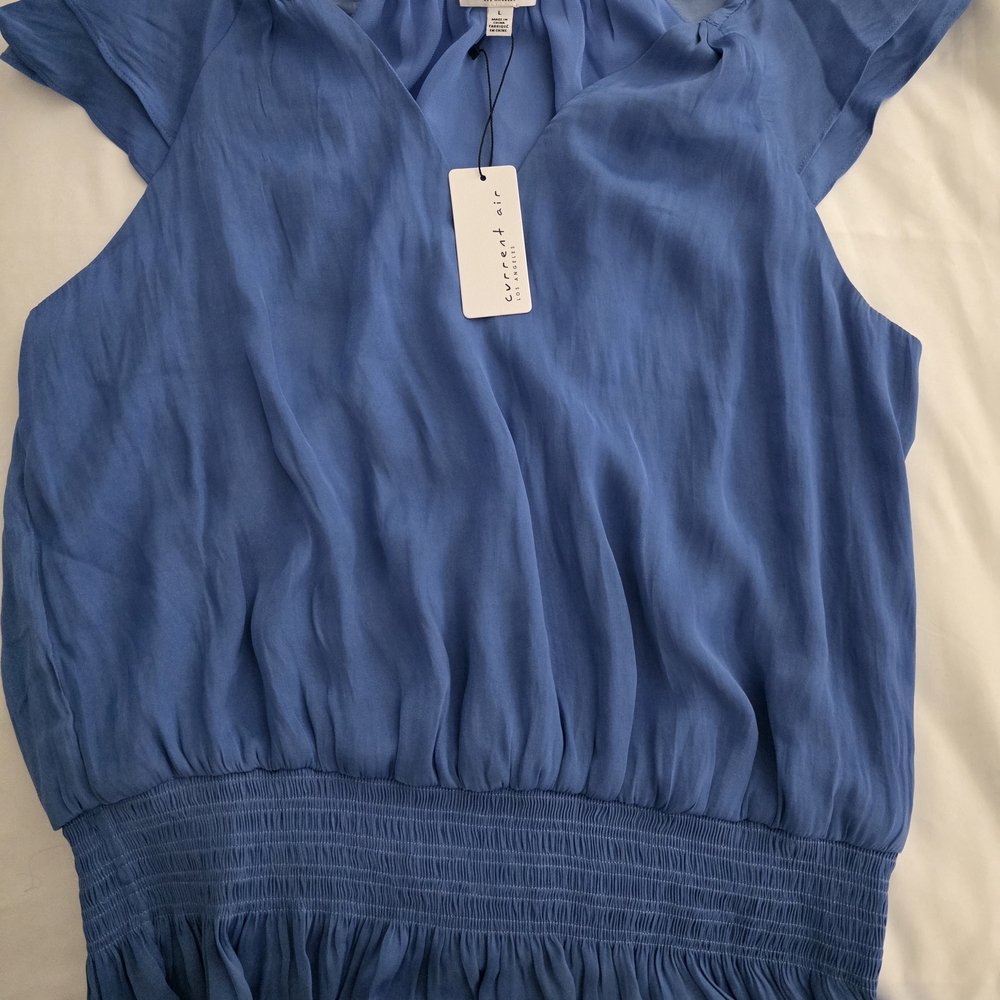 Current Air Dusty Blue V-Neck Smocked Waist Blouse
